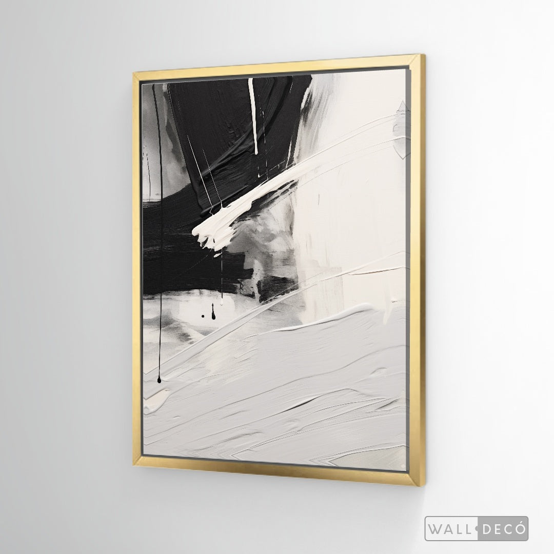 Cuadro Abstracto Minimalista Gesto Negro Vertical con marco dorado