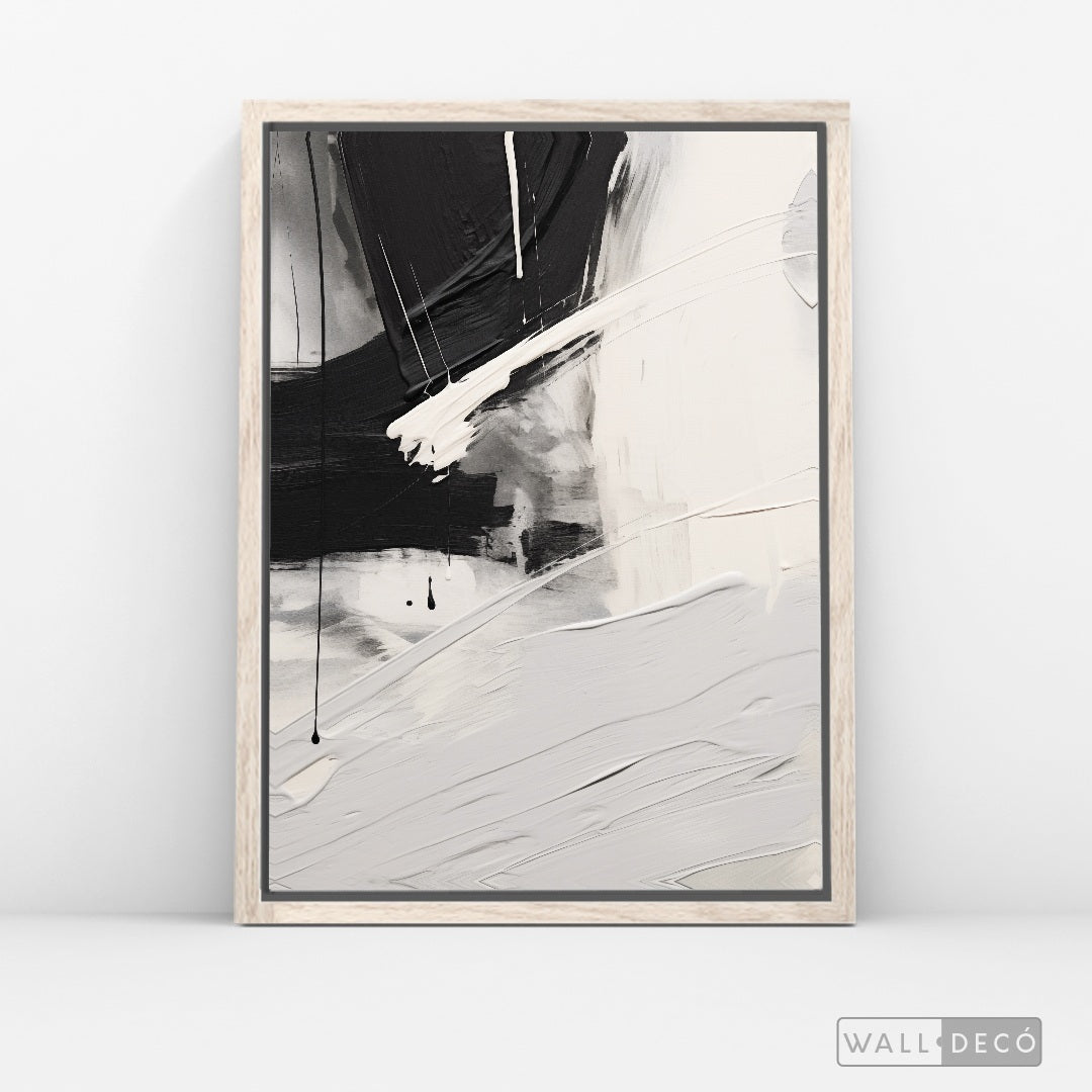 Cuadro Abstracto Minimalista Gesto Negro Vertical con marco madera vintage - vista lateral