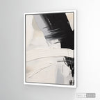 Cuadro Abstracto Minimalista Contraste Blanco Vertical con marco blanco mate