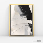 Cargar imagen en el visor de la galería, Cuadro Abstracto Minimalista Contraste Blanco Vertical con marco dorado - vista lateral
