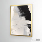 Cargar imagen en el visor de la galería, Cuadro Abstracto Minimalista Contraste Blanco Vertical con marco dorado
