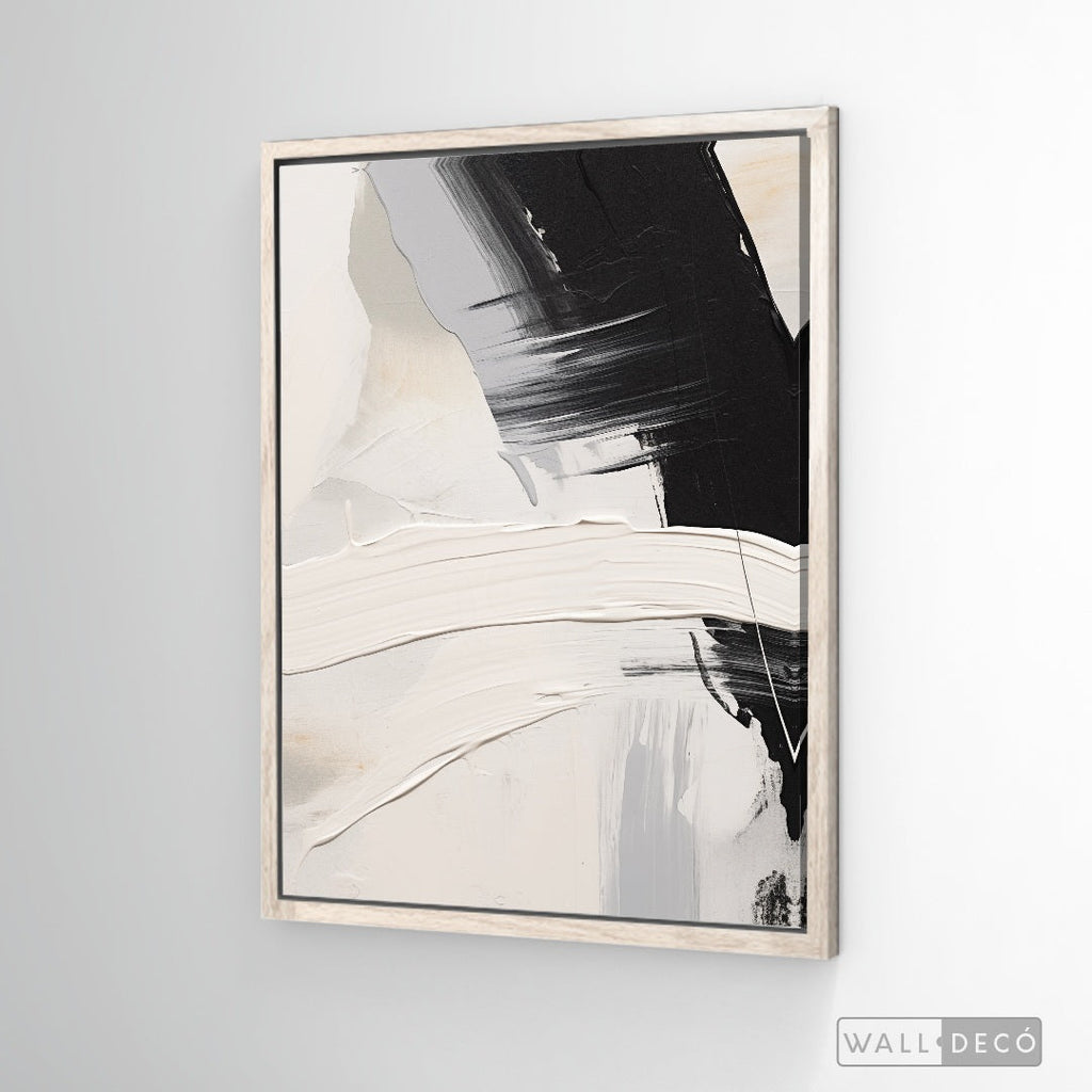 Cuadro Abstracto Minimalista Contraste Blanco Vertical con marco madera vintage