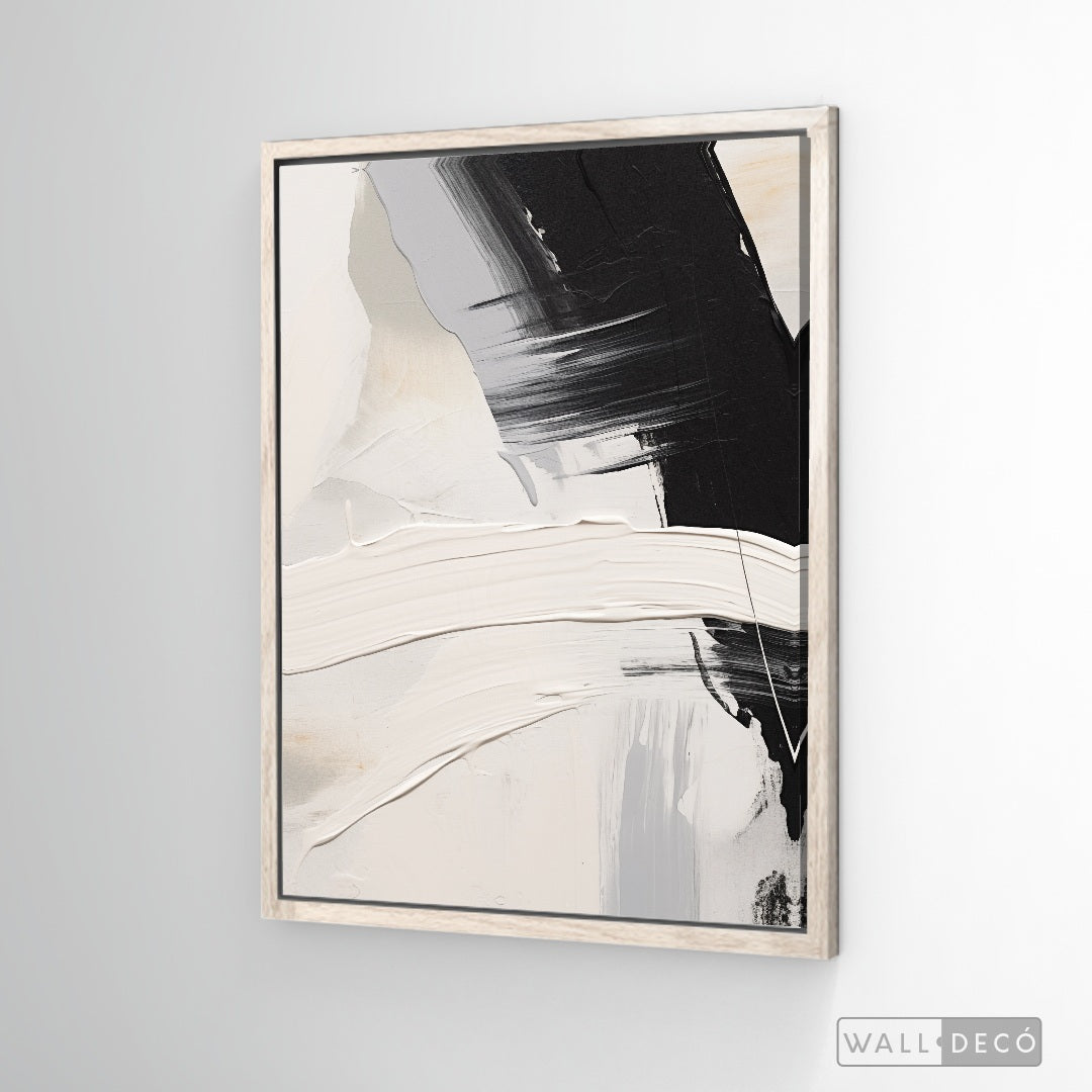 Cuadro Abstracto Minimalista Contraste Blanco Vertical con marco madera vintage