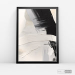 Cargar imagen en el visor de la galería, Cuadro Abstracto Minimalista Contraste Blanco Vertical con marco negro mate - vista lateral
