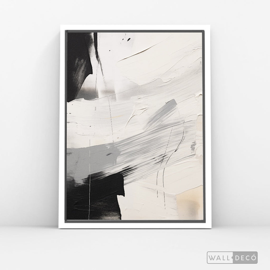 Cuadro Abstracto Minimalista Eco Grafito Vertical con marco blanco mate - vista lateral