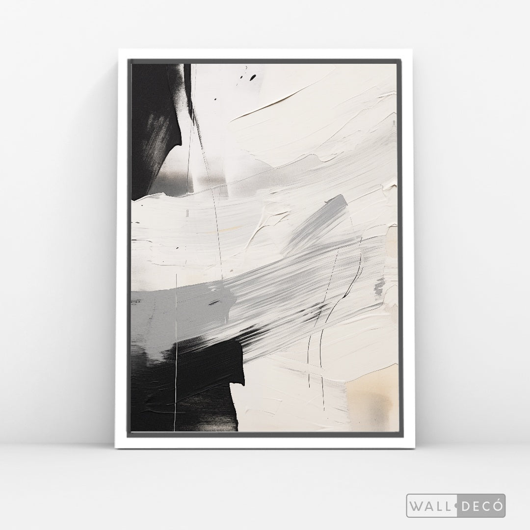 Cuadro Abstracto Minimalista Eco Grafito Vertical con marco blanco mate - vista lateral
