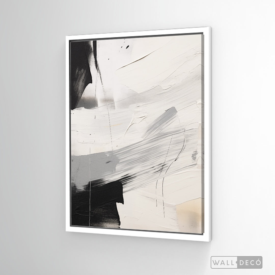 Cuadro Abstracto Minimalista Eco Grafito Vertical con marco blanco mate