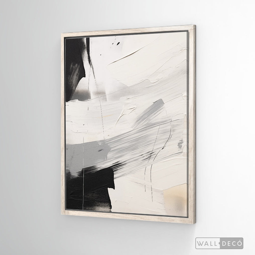 Cuadro Abstracto Minimalista Eco Grafito Vertical con marco madera vintage