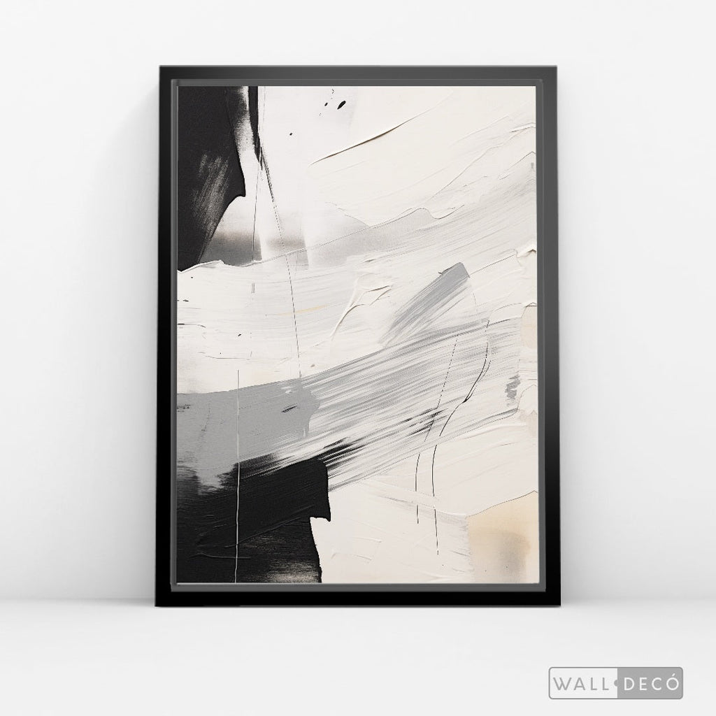 Cuadro Abstracto Minimalista Eco Grafito Vertical con marco negro mate - vista lateral