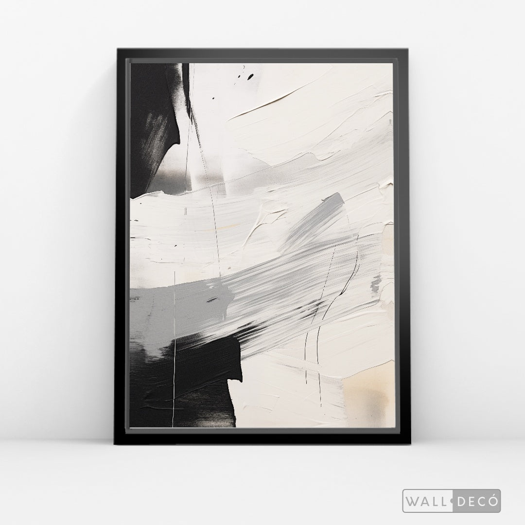 Cuadro Abstracto Minimalista Eco Grafito Vertical con marco negro mate - vista lateral
