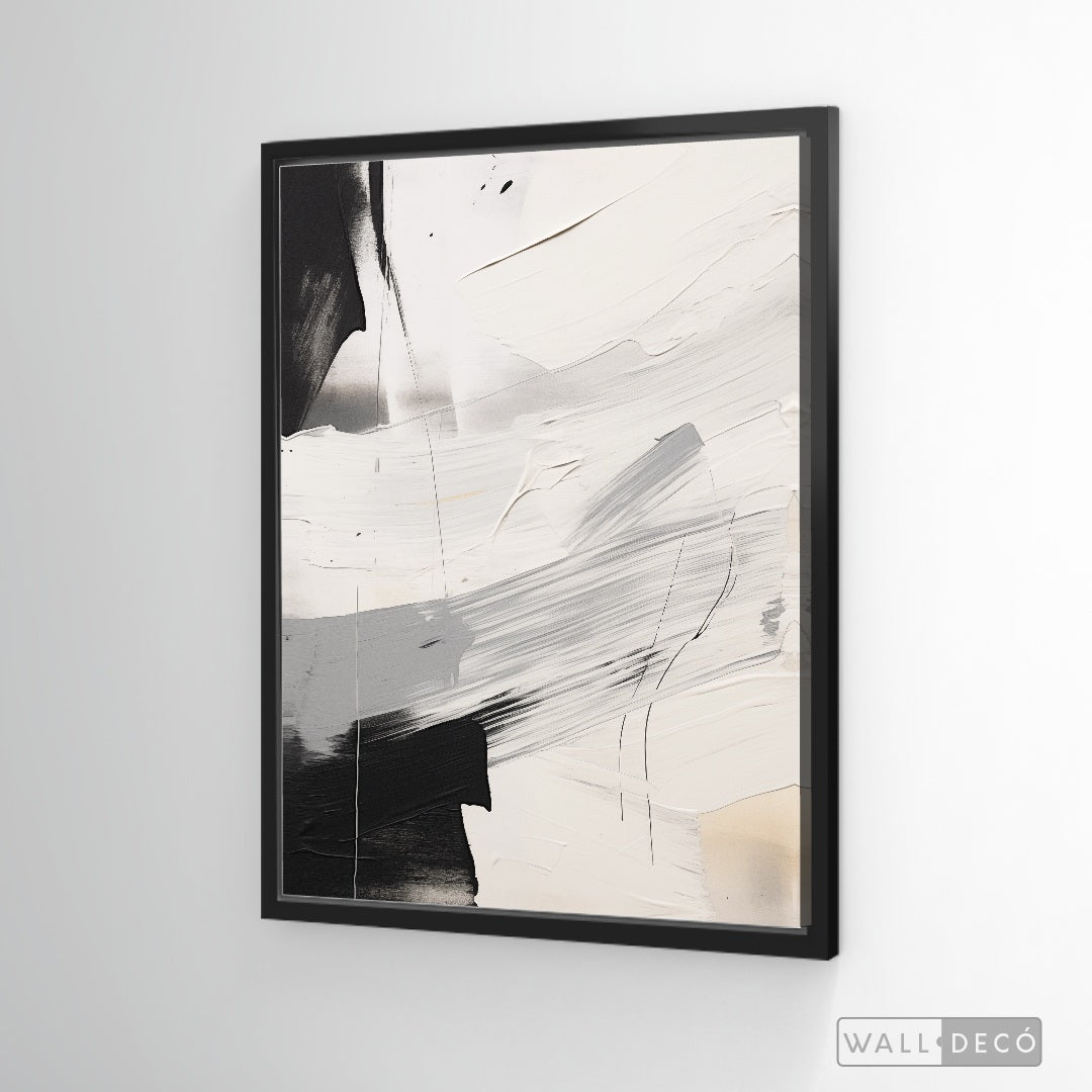 Cuadro Abstracto Minimalista Eco Grafito Vertical con marco negro mate