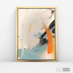 Cargar imagen en el visor de la galería, Cuadro Abstracto Minimalista Chispa Naranja Vertical con marco dorado - vista lateral

