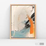 Cargar imagen en el visor de la galería, Cuadro Abstracto Minimalista Chispa Naranja Vertical con marco madera natural - vista lateral

