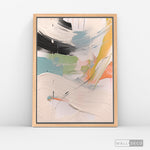 Cargar imagen en el visor de la galería, Cuadro Abstracto Minimalista Confeti Pastel Vertical con marco madera natural - vista lateral
