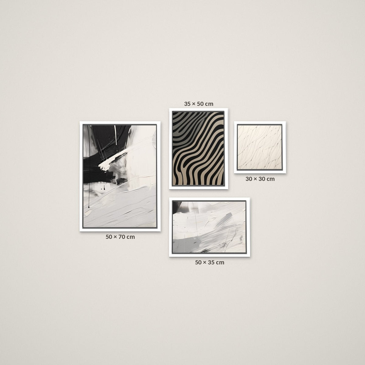 Composición Esencia Blanco y Negro – Tamaño L – Marco Blanco Mate