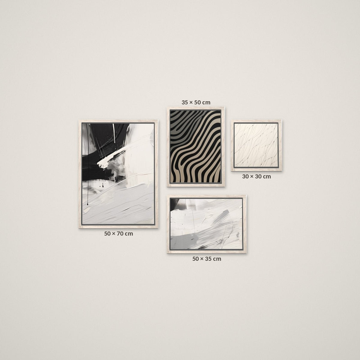 Composición Esencia Blanco y Negro – Tamaño L – Marco Madera Vintage