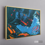 Cuadro Abstracto Rojo Azul - marco dorado