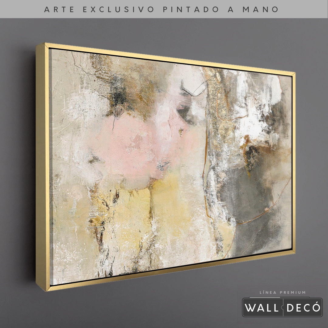 Arte Pintado a Mano Semillas Rotas Horizontal - marco dorado