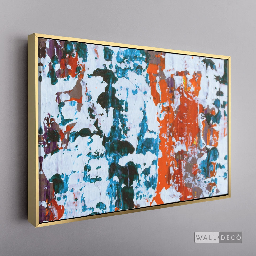 Arte Abstracto Blanco Sobre Naranja - marco dorado