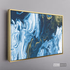 Cuadro Fluido Abstracto Azul - marco dorado