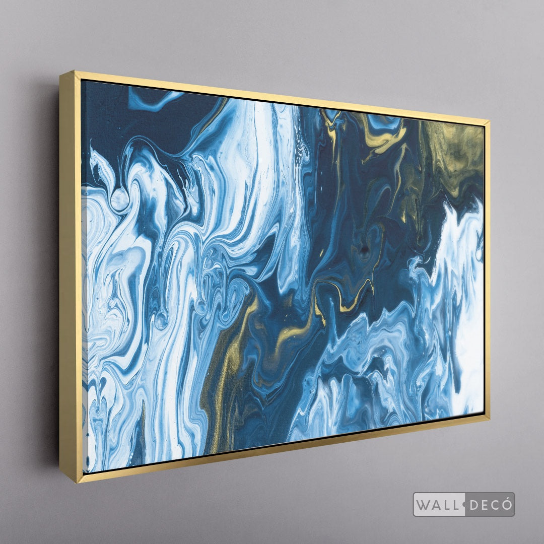 Cuadro Fluido Abstracto Azul - marco dorado