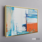 Cuadro Abstracto Azul-Naranja - marco dorado