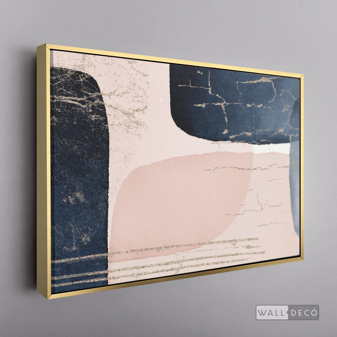 Cuadro Fragmentos Abstractos Rosa Y Azul - marco dorado