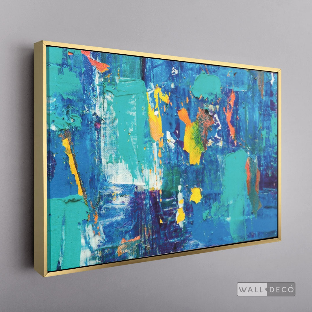 Cuadro Abstracto Amarillo Azul - marco dorado