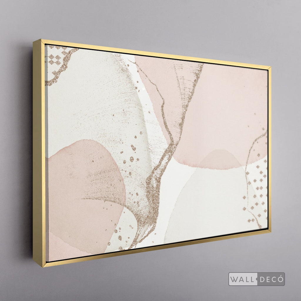 Cuadro Fragmentos Abstractos Rosa - marco dorado