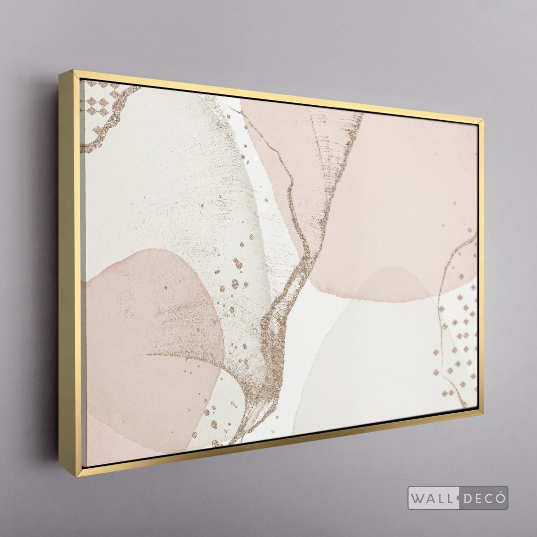 Cuadro Fragmentos Abstractos Rosa - marco dorado