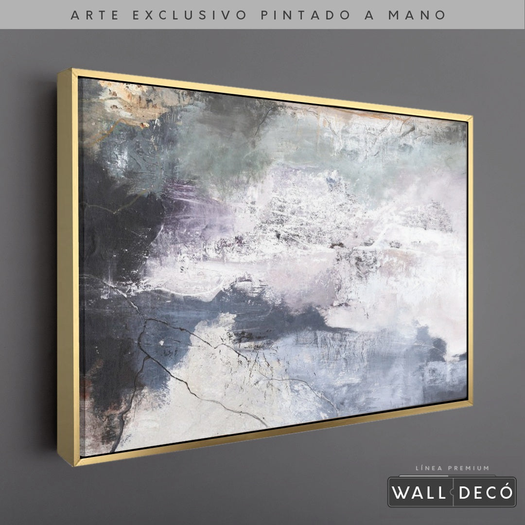 Arte Pintado a Mano Átomos de Mar Horizontal - marco dorado
