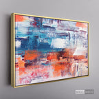 Cuadro Abstracto Naranja, Blanco y Azul - marco dorado