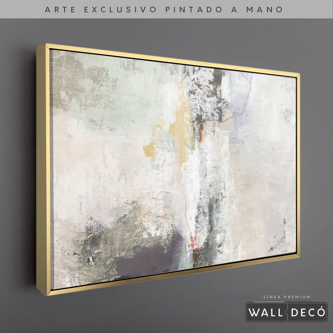 Arte Pintado a Mano Bruma Del Amanecer Horizontal - marco dorado