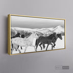 Cuadro Animales Caballos Boho Horizontal - marco dorado 145x55