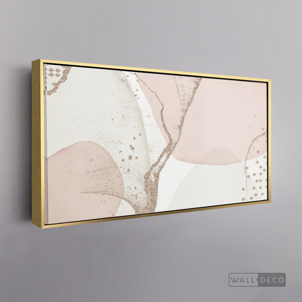 Cuadro Fragmentos Abstractos Rosa - marco dorado 145x55