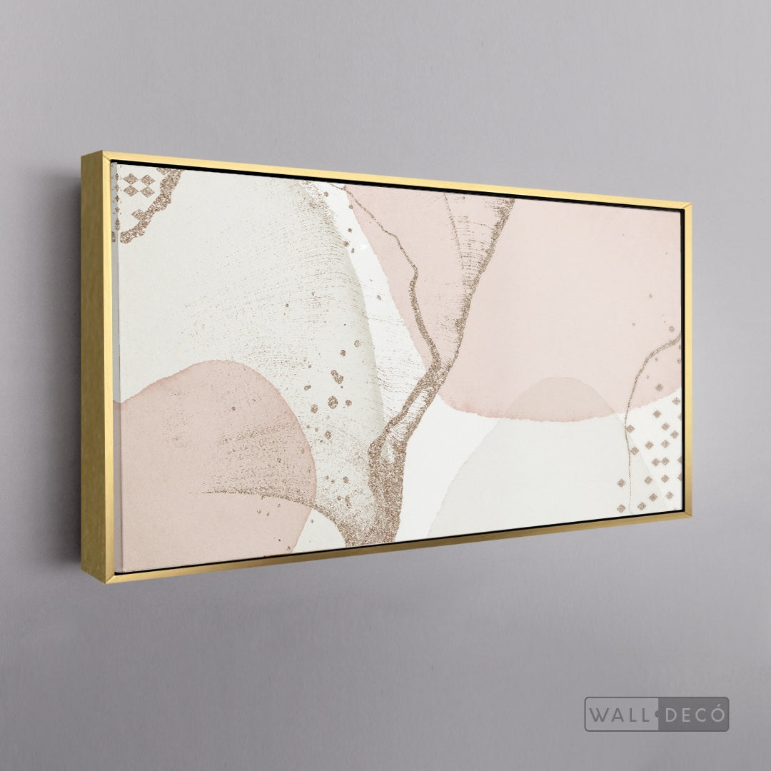 Cuadro Fragmentos Abstractos Rosa - marco dorado 145x55