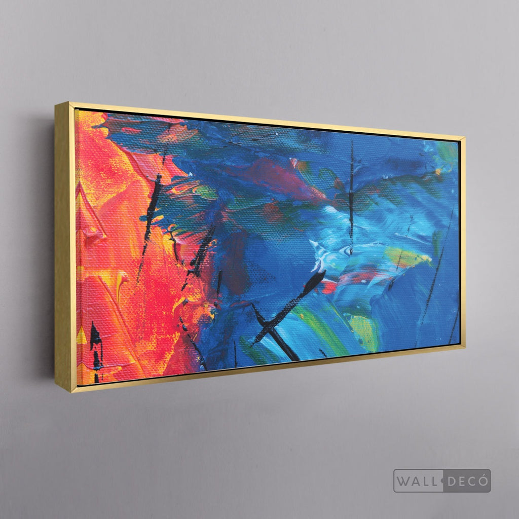 Cuadro Abstracto Contraste Azul - marco dorado 145x55