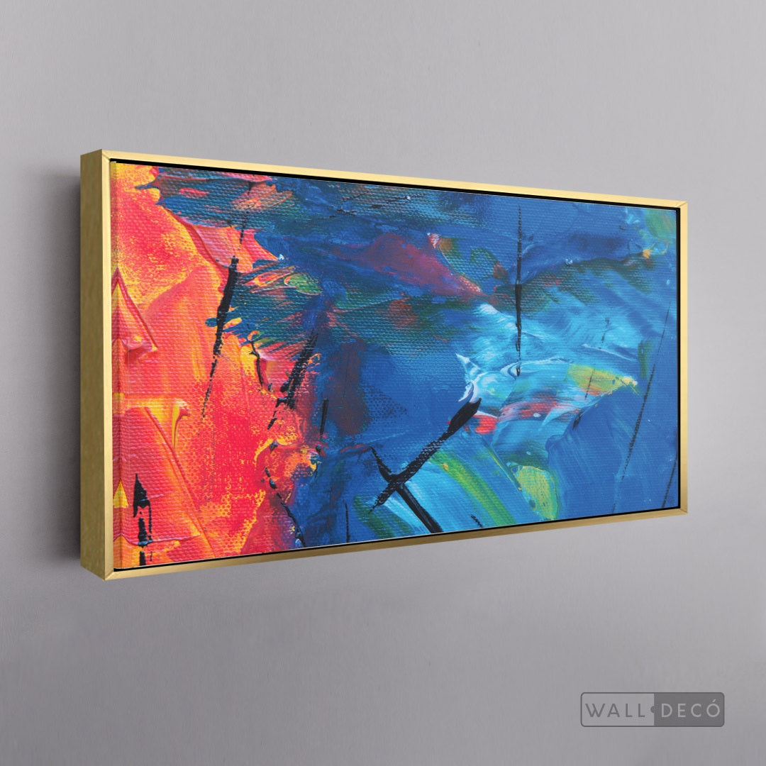 Cuadro Abstracto Contraste Azul - marco dorado 145x55