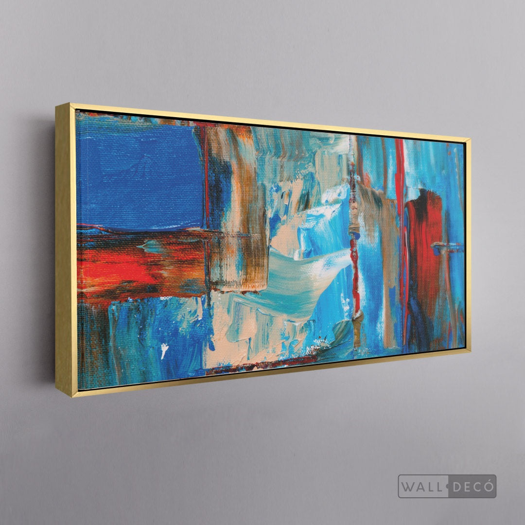 Arte Abstracto Profundidad Azul - marco dorado 145x55
