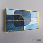 Cuadro Fragmentos Abstractos Azul - marco dorado 145x55