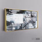 Cuadro Abstracto Blanco y Negro - marco dorado 145x55