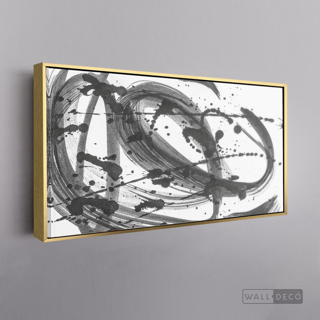 Cuadro Abstracto Pincelada - marco dorado 145x55