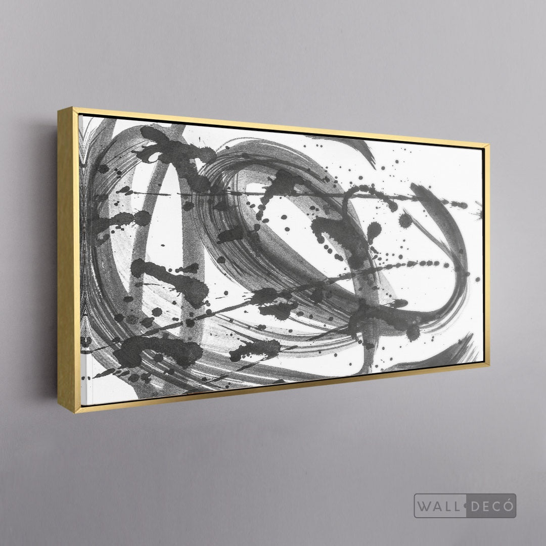 Cuadro Abstracto Pincelada - marco dorado 145x55
