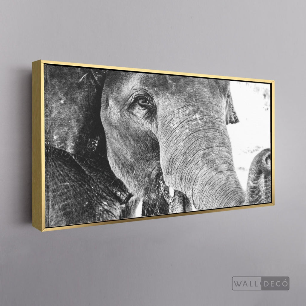Cuadro Animales Elefante Boho Horizontal - marco dorado 145x55