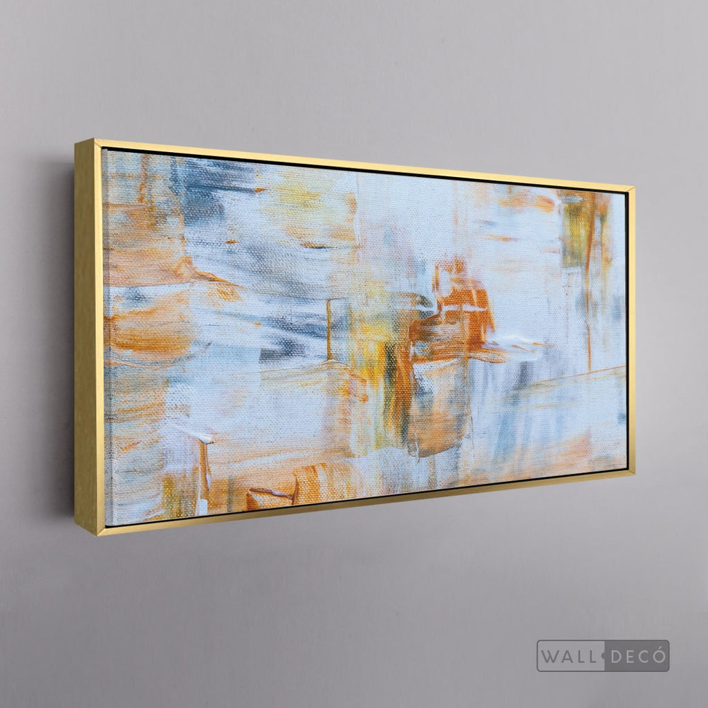 Cuadro Abstracto Minimalista Claro - marco dorado 145x55