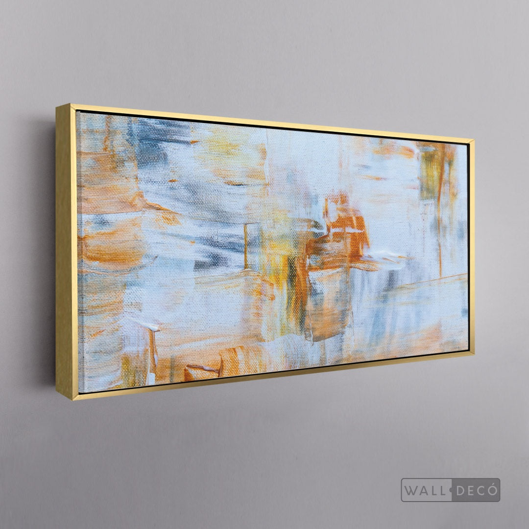 Cuadro Abstracto Minimalista Claro - marco dorado 145x55