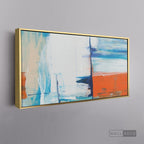Cuadro Abstracto Azul-Naranja - marco dorado 145x55