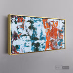 Arte Abstracto Blanco Sobre Naranja - marco dorado 145x55
