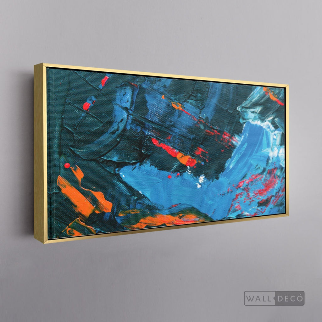 Cuadro Abstracto Rojo Azul - marco dorado 145x55
