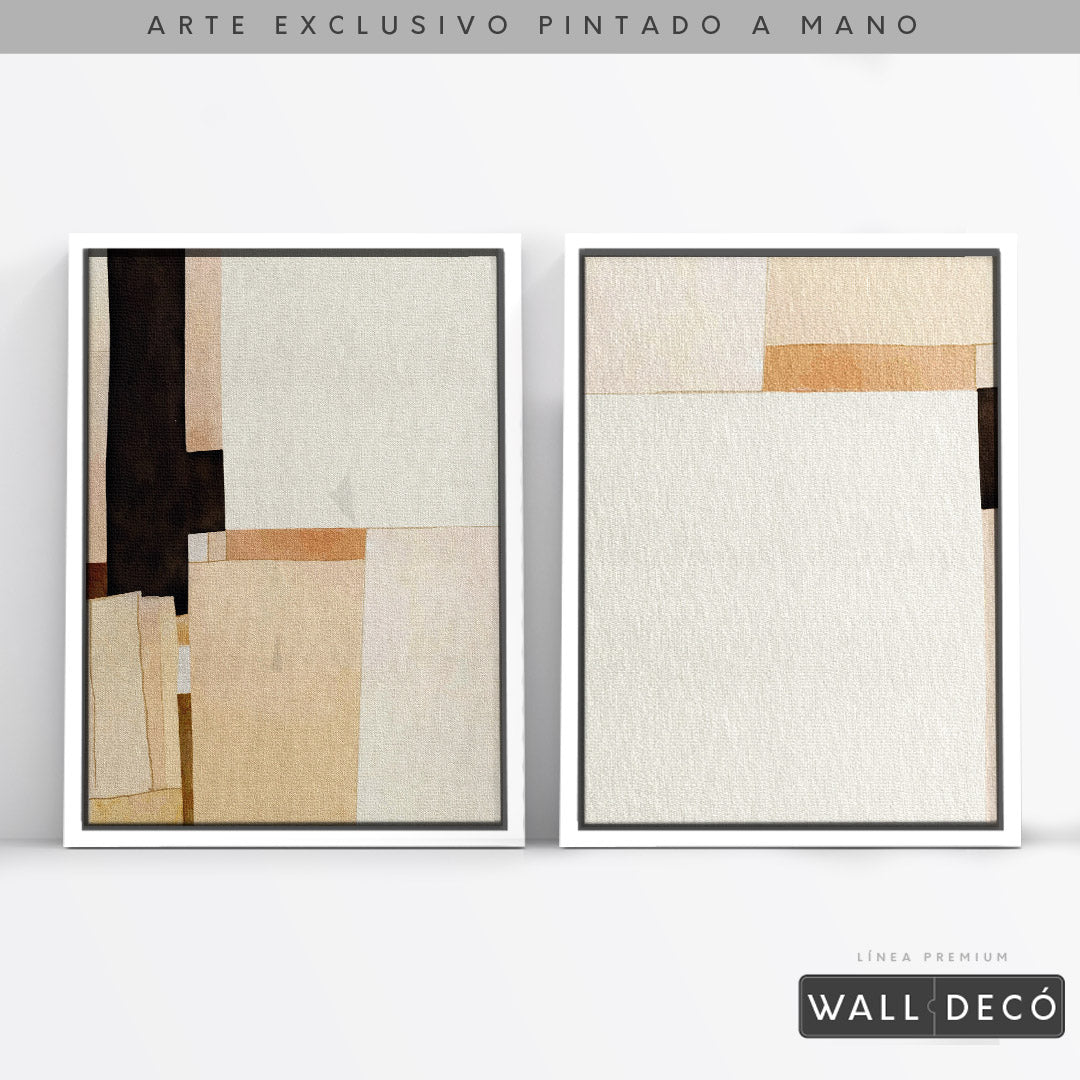 Díptico pintado a mano Minimalismo sereno en tonos sepia